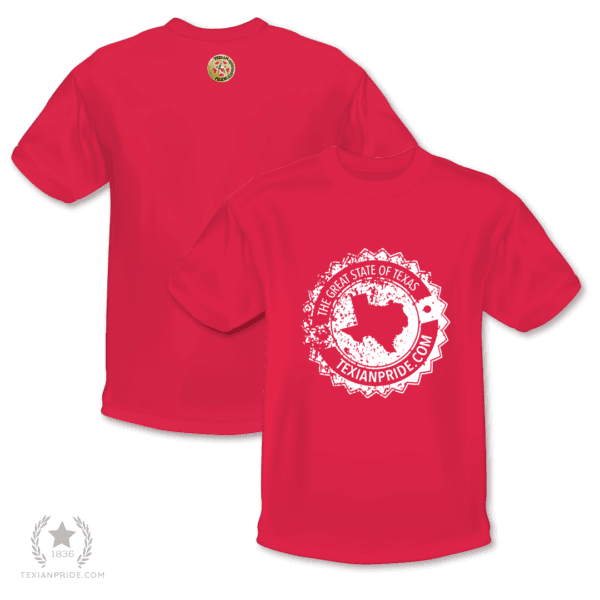 The great state of Texas texianpride.com on a red t-shirt.