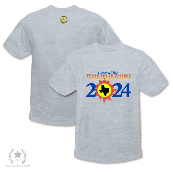 I was at the Texas solar eclipse 2024 on a grey heather t-shirt.