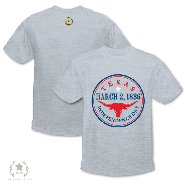 Texas Independence March 2, 1836 on a grey heather t-shirt