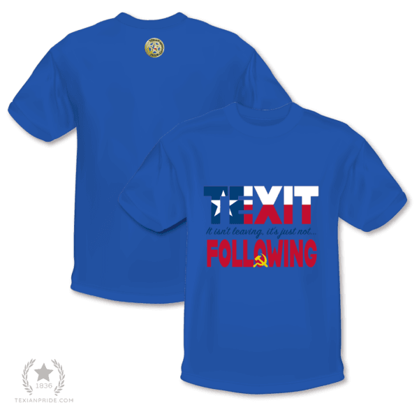 TEXIT: It isn't leaving, it's just not following on a blue t-shirt