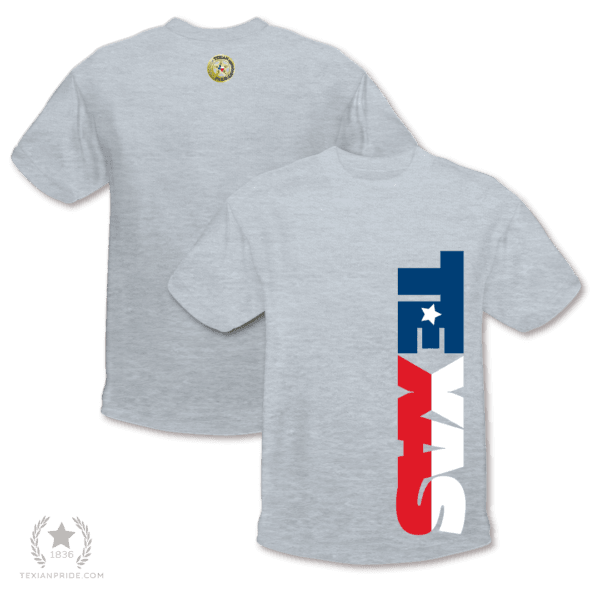 Texas on a grey heather t-shirt